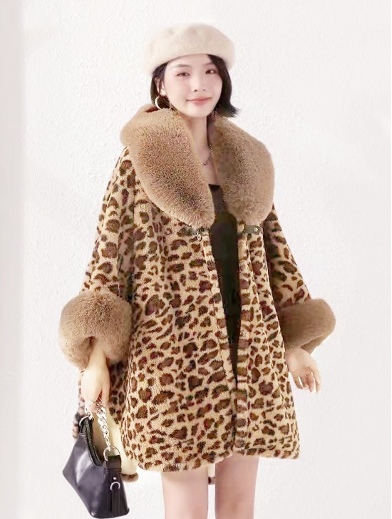 Soft Plush Leopard Cape W/ Fur Collar and Sleeves